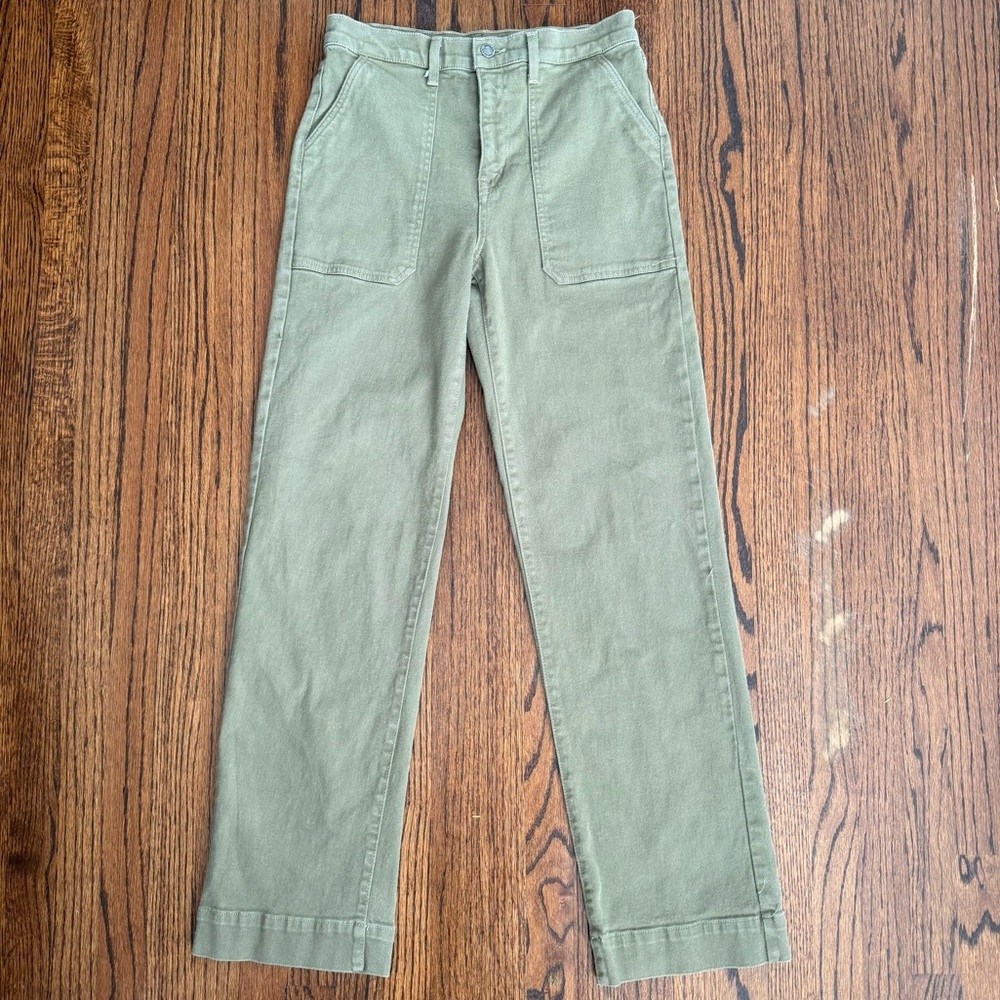 Modern American Farrah Long Green Utility Pants Wide Straight Leg Carpenter 28